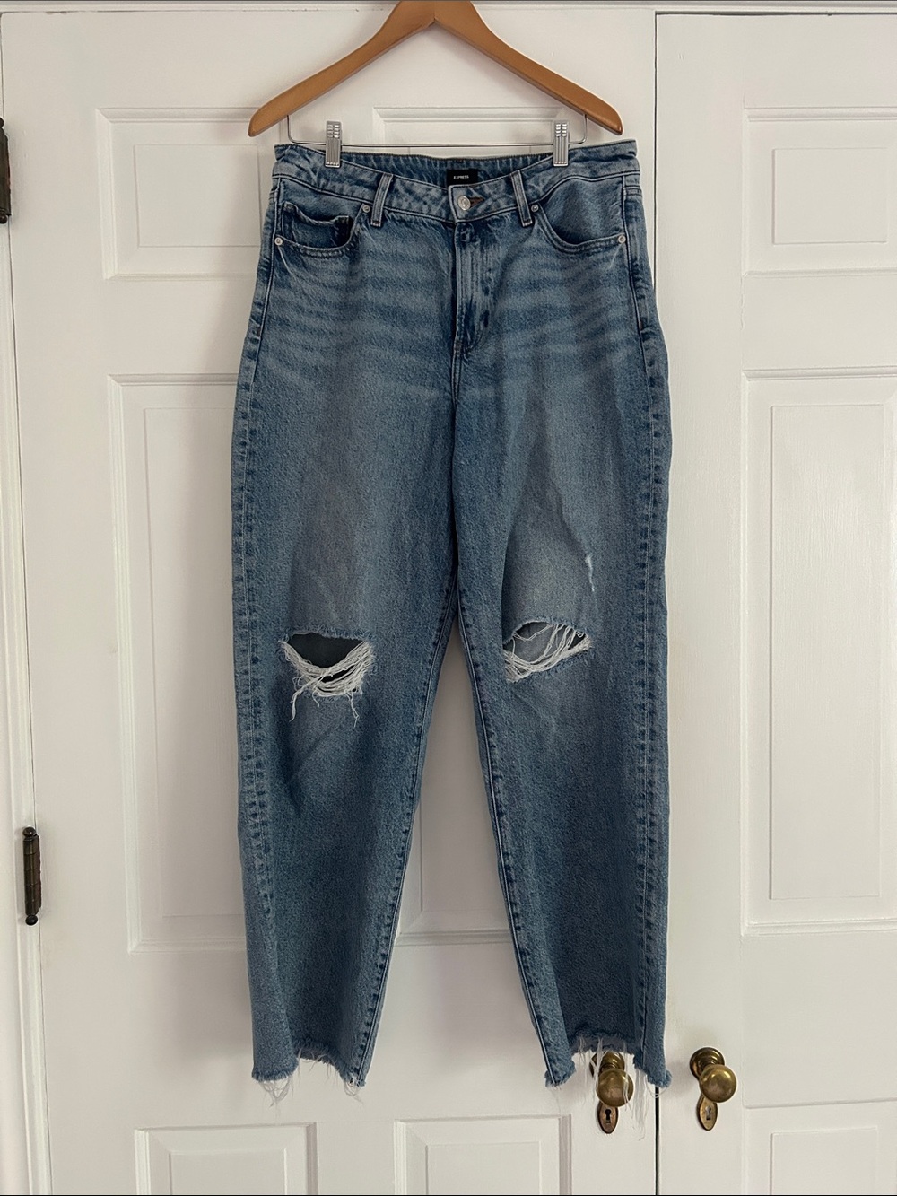 Express High-Rise Distressed Women's Jeans - Blue